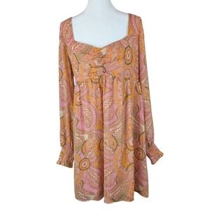 NWT BCBGeneration Lurex Chiffon Babydoll Dress Sz 12 Pink Retro Paisley Coquette